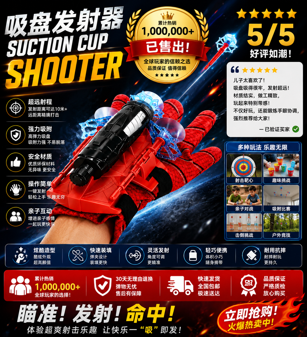 Spider-Hero Wrist Launcher Toy Set — Suction Cup Dart Shooter Glove for Kids Ages 4+