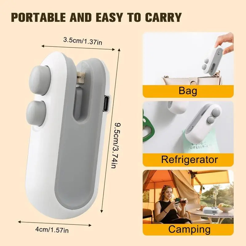 2-in-1 Rechargeable Mini Bag Sealer with Cutter – USB-C, Heat Seal + Blade, Keeps Food Fresh | Portable Snack Bag Sealer