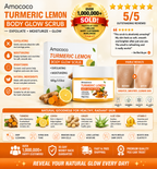 Amococo Turmeric Lemon Body Glow Scrub – Natural Solution for Hyperpigmentation | Exfoliating & Moisturizing | Fine Grain, Deep Clean, Turmeric