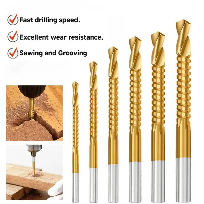 6-piece titanium HSS drill bit set - fast drilling, excellent wear resistance, sawing and grooving