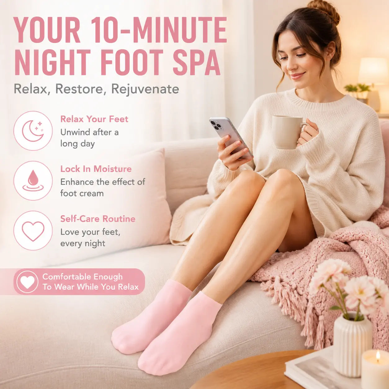 Reusable Silicone Foot Care Socks – Moisturizing Heel Mask Socks for Dry Cracked Feet, Soft Gel Foot Covers, Home Spa Pedicure Treatment