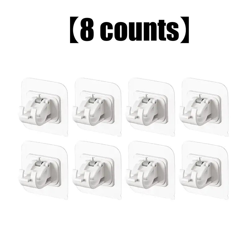 Clear Curtain Pole Mount Brackets with Clip – Transparent Hanging Rod Supports & Multipurpose Wall Hooks