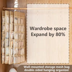 Bra and Underwear Closet Hanging Organizer with 12+18 Pockets Beige Dual Sided Wall Shelf Wardrobe Storage Bags for Bra Socks Underwear Underpants Lightweight & Durable Mesh Pockets