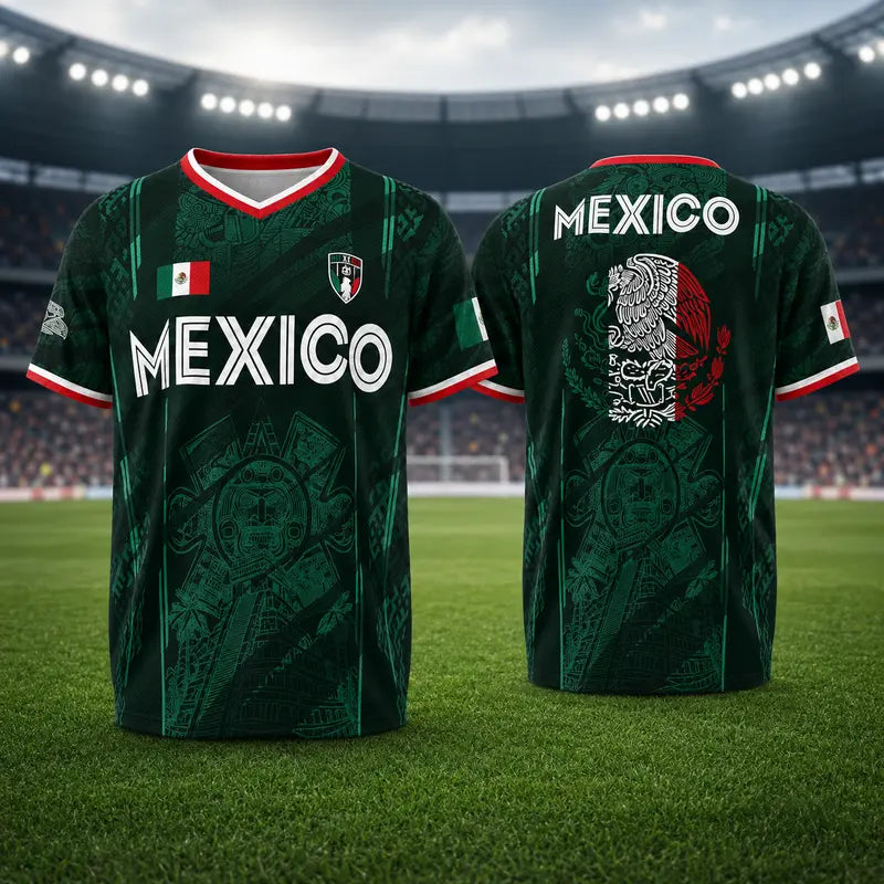 2026 Mexico Soccer Jersey — Chichén Itzá Pyramid Graphic Retro Throwback Sportswear