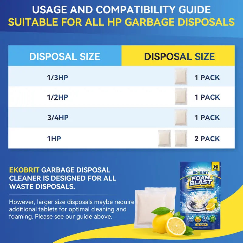 Garbage Disposal Cleaner Packets, Deep Cleaning & Descaling Pods for Kitchen Sinks, Remove Odor-Causing Residue & Keep Sink Fresh, 16 Count