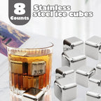 8 Counts Reusable Stainless Steel Ice Cubes with Tongs