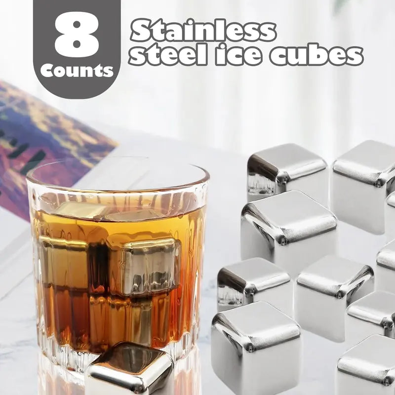 8 Counts Reusable Stainless Steel Ice Cubes with Tongs