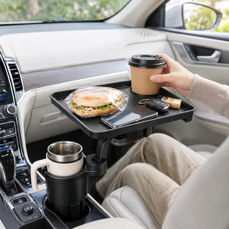 Car Cup Holder Tray Table – Rotating Detachable Snack & Drink Organizer with Adjustable Expander Base