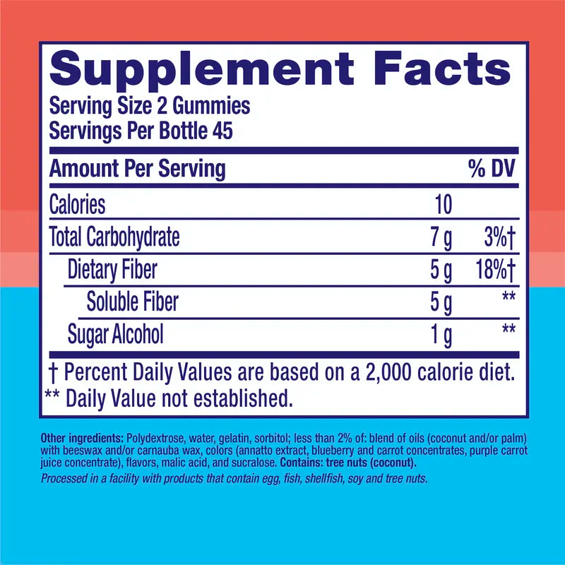 Vitafusion Fiber Well Sugar Free Fiber Gummies, Berry & Peach, 90 Count