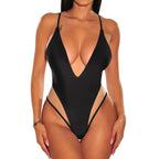 Aprilake Women's Spaghetti Strap Deep V Neck Backless Mesh Swimsuit