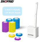 【DealsForYouDays】Snofrid Disposable Toilet Brush, Toilet Bowl Wand Holder Set with 24PCS Cleaner Refills, Bathroom Cleaning System for Sink Bathtub Drain Wash Basin Urinal，Wall-Mount Scrubbing Toilet Brush Bathroom Cleaning Kit