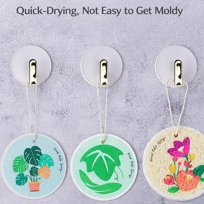Floral Cellulose Scrubber Pads — Eco-Friendly Wood Pulp Sponge, Scratch-Free, High-Absorbency for Kitchen & Bathroom