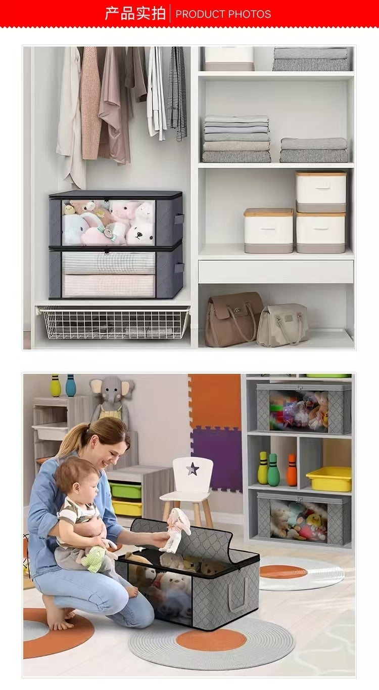 Large Capacity Clothes & Quilt Storage Box —  Foldable Non-Woven Dustproof Bag with Clear Window & Strong Zippers