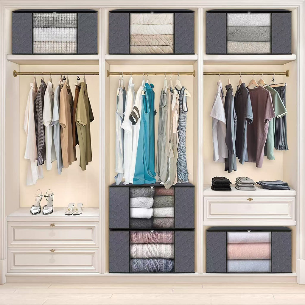 Large Capacity Clothes & Quilt Storage Box —  Foldable Non-Woven Dustproof Bag with Clear Window & Strong Zippers
