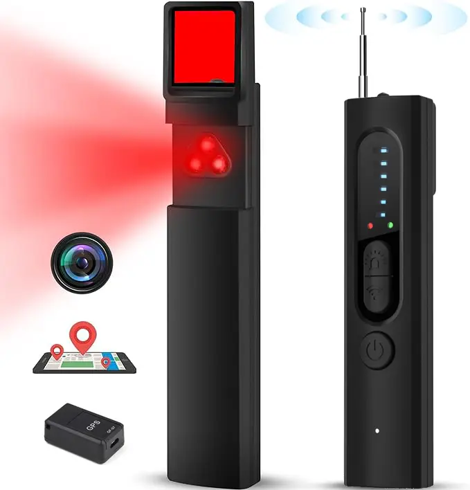 Hidden Camera and Bug Detector – Combines RF signal, GPS tracker, and spy camera detection capabilities with adjustable sensitivity.