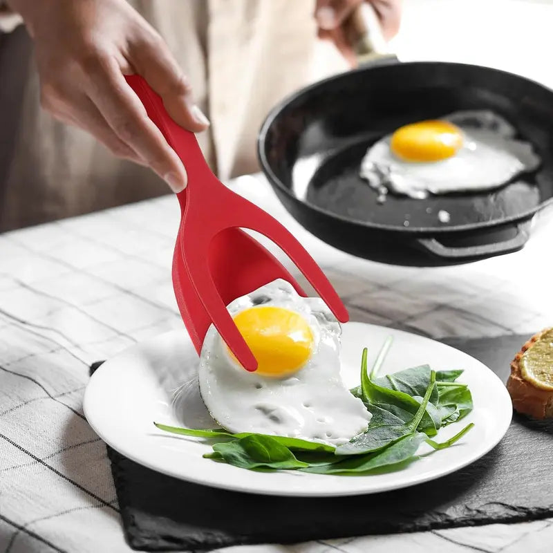 2-in-1 Silicone Turner and Spatula Tong – Egg Flipper, Versatile Kitchen Cooking Tool for Eggs, Pancakes, French Toast & Omelets- Kitchen Utensils