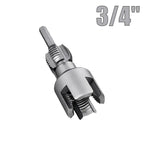 High concentricity design — pipe thread cutter precisely aligned on PVC pipe showing stable balanced connection with red motion lines