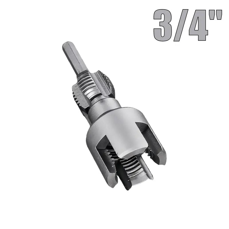 High concentricity design — pipe thread cutter precisely aligned on PVC pipe showing stable balanced connection with red motion lines