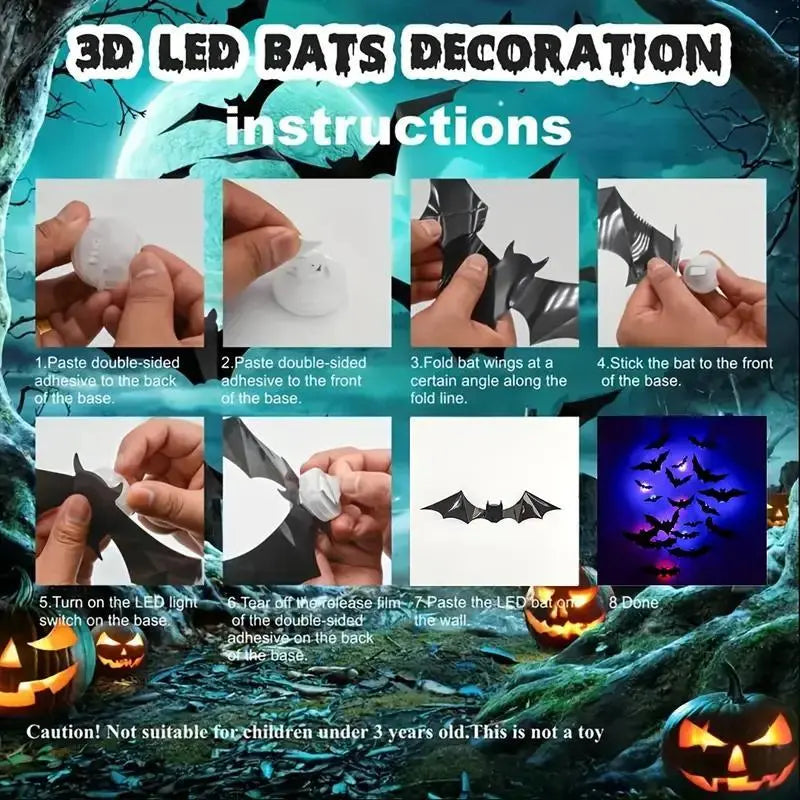 BougeRVBat Light Design 12pcs/24pcs Set Spooky Ornaments for Home Party Festival Halloween Easy Install Wall Stickers Smooth Application - Decorative
