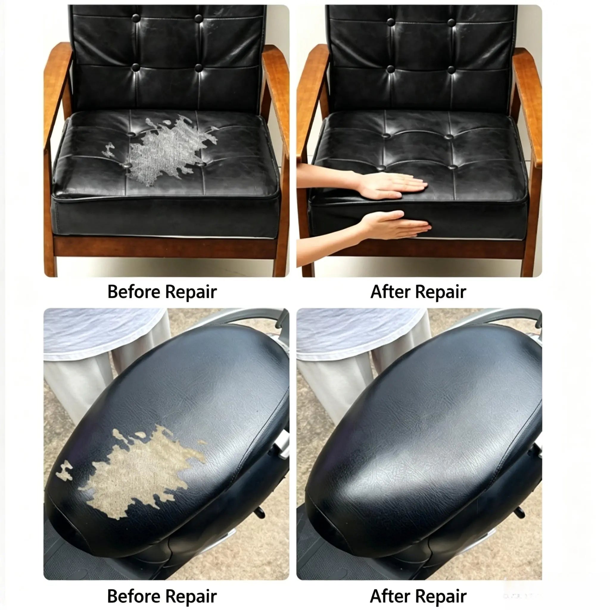 Leather Repair Patch Self Adhesive Leather Stickers for Car Seats Black Faux Leather Fabric for Upholstery Vinyl Seat Tape for Furniture, Couch Patch Kit for Cars Interior