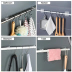 Four use cases: bathroom towel rod, kitchen utensil rod, bedroom closet rod, toilet towel bar