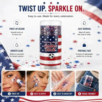 4th of July Glitter Stick – Star Series Red White & Blue, Face Hair Body & Nails | Non-Toxic Waterproof Sweatproof, Twist-Up Easy Apply & Wash Off