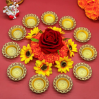 Golden Metal Diwali Diya Set 12PCS - Reusable Oil Lamps for Puja, Indian Wedding, Housewarming & Home Temple Decor