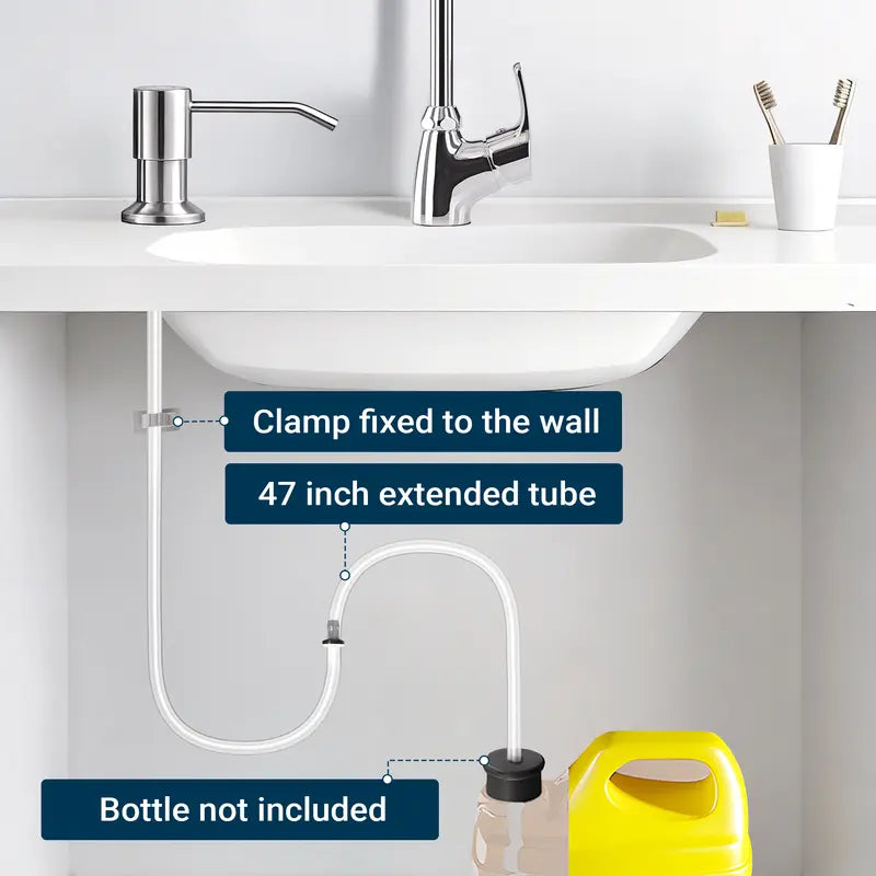 Sink Soap Dispenser with 47" Extension Tube – Stainless Steel Built-In Pump for Kitchen & Bathroom