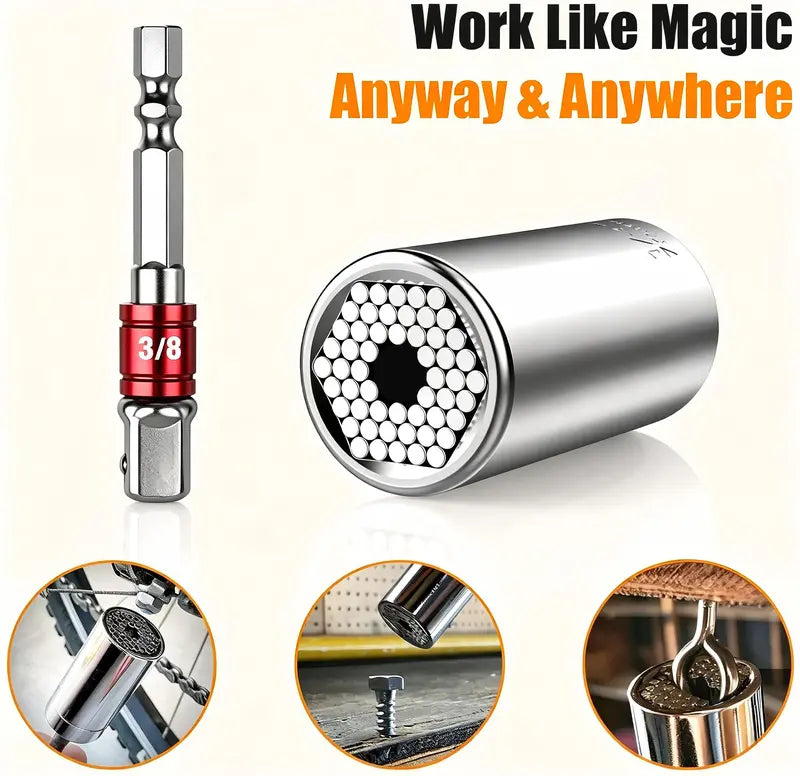 Universal Socket Tools Gifts for Men - Grip Socket Set with Power Drill Adapter