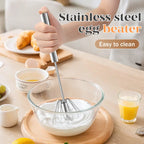 Semi-Automatic Stainless Steel Hand-Push Rotary Whisk – Food-Grade Rust-Resistant, Sturdy Riveted Construction | Eggs, Coffee, Cream & Batter | Easy to Clean | 1pc / 2pcs / 4pcs