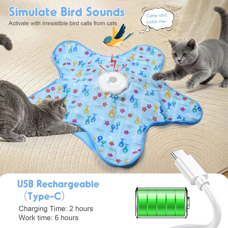 Interactive Hide & Seek Cat Toy — 360° Rotating Feather, Bird Sounds, 3 Modes, USB-C