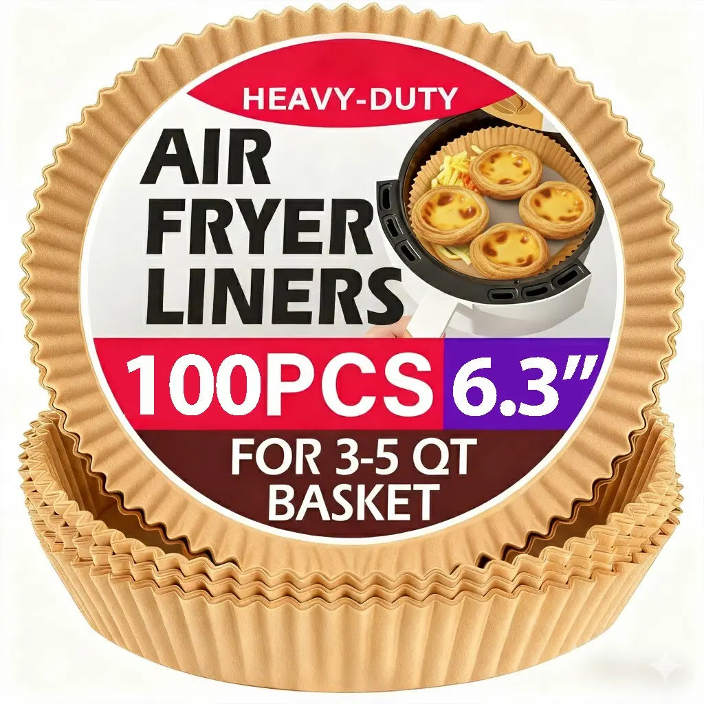 Air Fryer Parchment Paper Liners – Heavy-Duty Non-Stick, Oil-Resistant, Compostable, Fits 5–8 QT Round Baskets