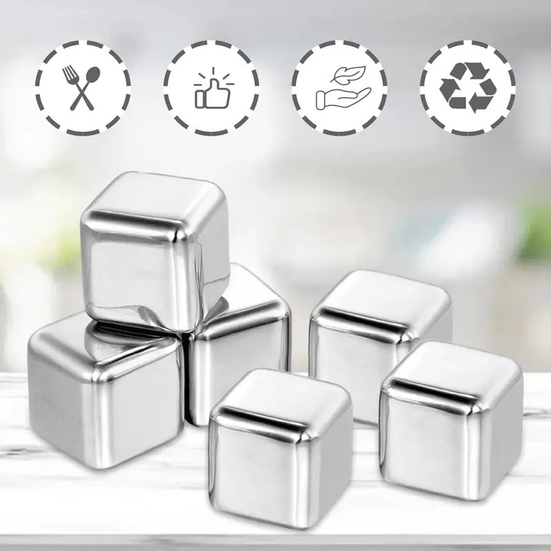 8 Counts Reusable Stainless Steel Ice Cubes with Tongs