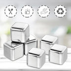 8 Counts Reusable Stainless Steel Ice Cubes with Tongs