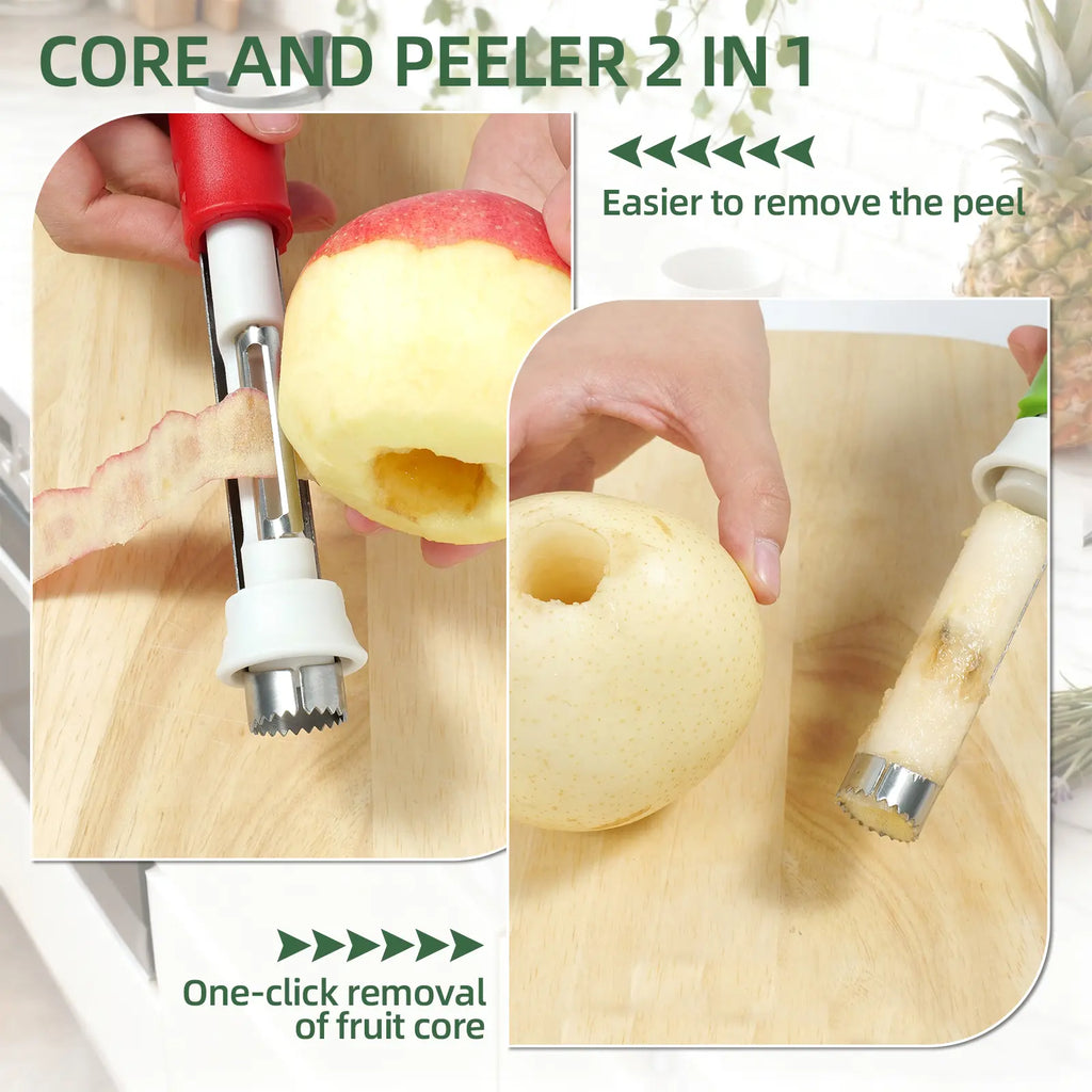 2 in 1 Apple Corer and Peeler, Apple Core Removal Tool, Stainless Steel Fruit Corer, Apple Seed Remover for Cored Apples, Pears, Bell Peppers and Cakes, Kitchen Gadget for Fruit and Vegetable