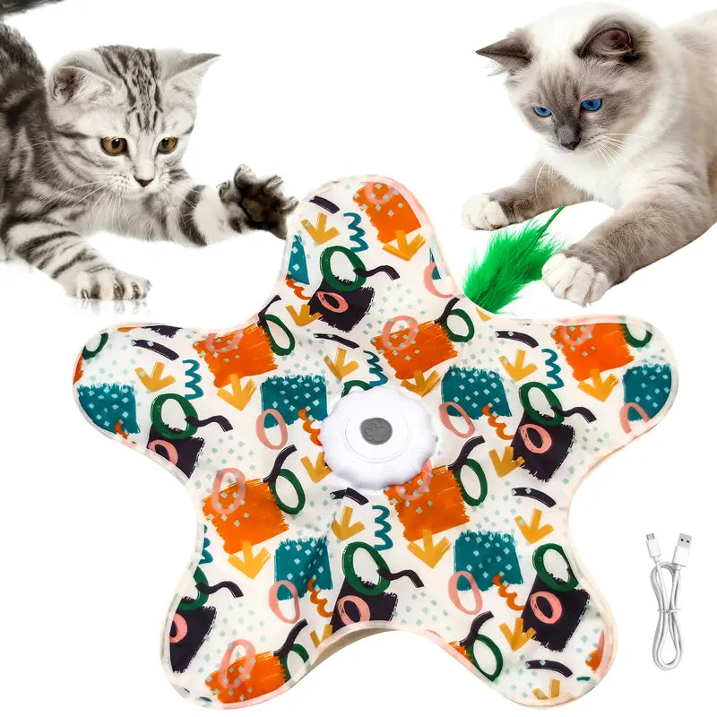 Interactive Hide & Seek Cat Toy — 360° Rotating Feather, Bird Sounds, 3 Modes, USB-C