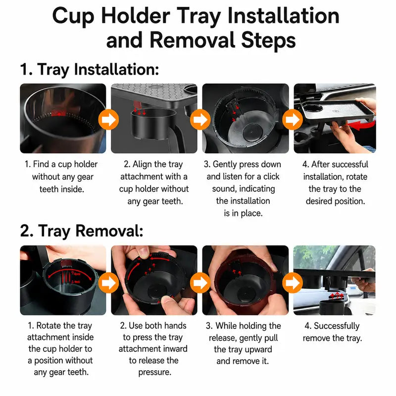 Car Cup Holder Tray Table – Rotating Detachable Snack & Drink Organizer with Adjustable Expander Base