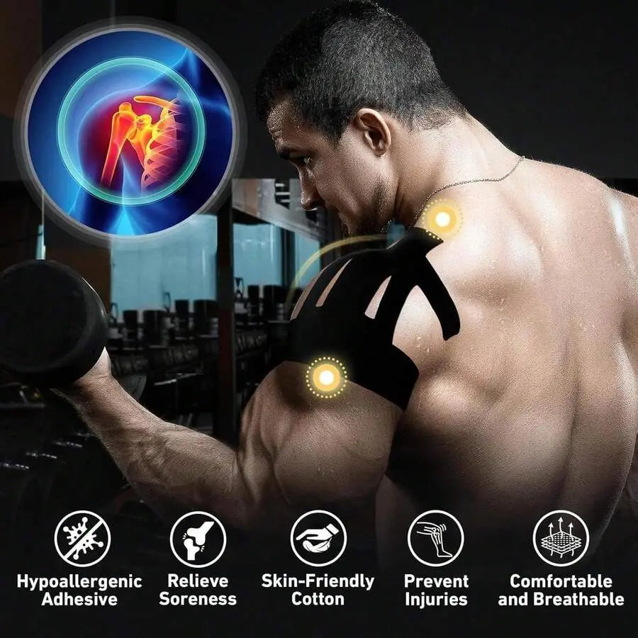 10-Pack Precut Kinesiology Tape for Adults - Waterproof & Breathable Elastic Acrylic for Muscle Support, Pain Relief, and Supportive Recovery, Male campingessentials