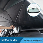 Umbrella-Style Car Windshield Sunshade – Holographic UV Block, No-Install Foldable, Reduces Cabin Temp to 87.8°F | Compact Sedan & Mid-Size SUV