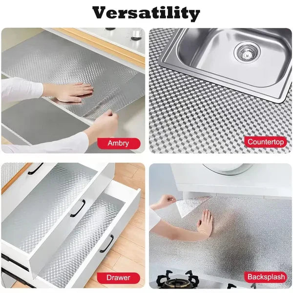 Aluminum Foil Kitchen Wall Sticker – Peel & Stick, Waterproof Oil-Proof Heat-Resistant up to 120°C |Self-Adhesive Contact Paper | Kitchen, Bathroom, Drawer Liner