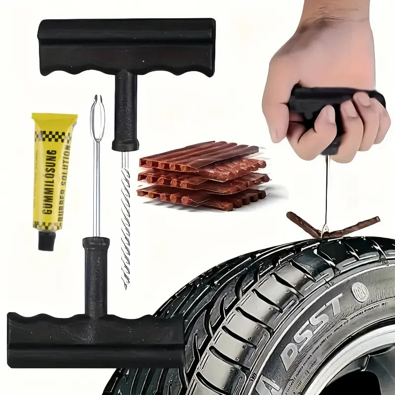 Tire Repair Kit with Levers, Adhesive Strips & Screws for Car & Motorcycle