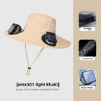 Solar Fan Hat — Wide Brim Fishing & Hiking Sun Hat with Dual Fans, USB Charging & Water-Repellent Fabric