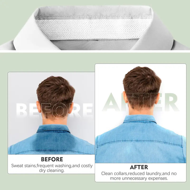 2 Rolls Sweat Pads Collar Protectors — Disposable Self-Adhesive Invisible Shirt Neck Liner Tape Against Sweat Stains for Men
