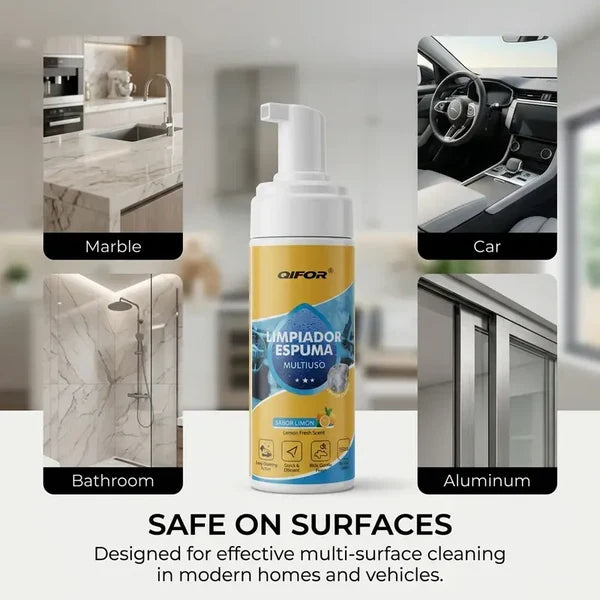QIFOR Multi-Purpose Foam Cleaner – Heavy-Duty Grease & Stain Remover, No-Scrub Foaming Action, Lemon Scent | Safe for Car, Kitchen, Marble, Bathroom, Aluminum
