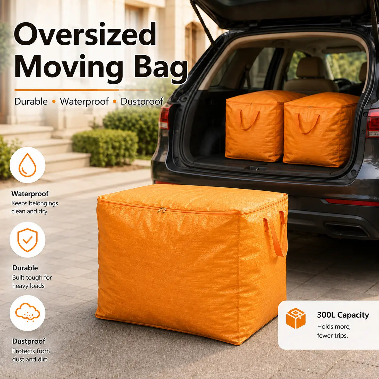 300L Extra Large Moving & Storage Bag, Thick Durable Dustproof Organizer for Clothes, Bedding, Dorm, Moving & Home Storage, Grey