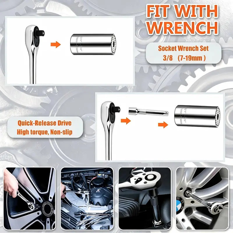 Universal Socket Tools Gifts for Men - Grip Socket Set with Power Drill Adapter