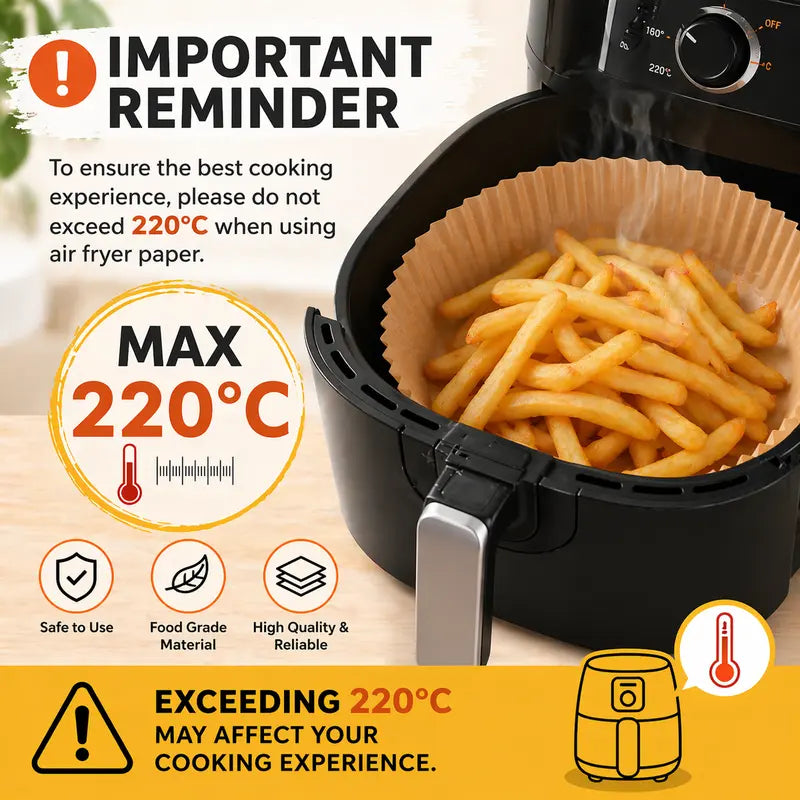 Air Fryer Parchment Paper Liners – Heavy-Duty Non-Stick, Oil-Resistant, Compostable, Fits 5–8 QT Round Baskets