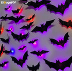 BougeRVBat Light Design 12pcs/24pcs Set Spooky Ornaments for Home Party Festival Halloween Easy Install Wall Stickers Smooth Application - Decorative