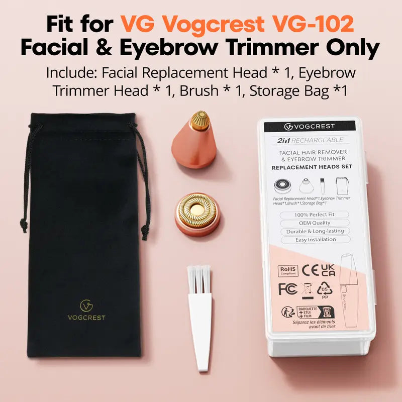 VG VOGCREST 2-in-1 Eyebrow Shaper & Facial Hair Remover with LED Light, Rechargeable Painless Precision Trimmer for Face & Lips