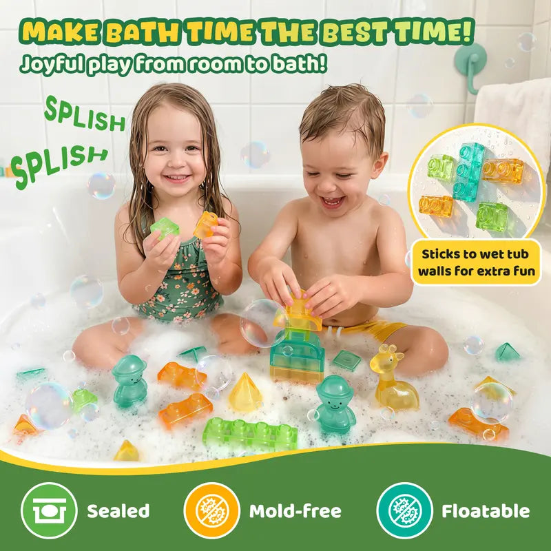 JOYSPOT Jelly Blocks, Squishy Multi-color Stacking Building Blocks Toy, Non-toxic Sensory Play Back to School, Safe Squeezable & Stretchable Stress-Relief, Jelly Blocks for Kids Early Learning Preschool STEM ADHD-Relief Creative Construction Bath Toy